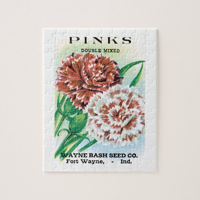 Vintage Seed Packet Art, Pinks Carnation Flowers Jigsaw Puzzle (Vertical)