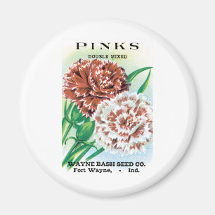 Vintage Seed Packet Art, Pinks Carnation Flowers Magnet