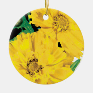 Vintage Seed Packet Art, Yellow Coreopsis Flowers Ceramic Ornament