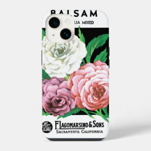 Vintage Seed Packet Label Art, Camellia Flowers iPhone Case