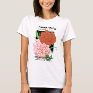 Vintage Seed Packet Label Art, Carnations Flowers T-Shirt