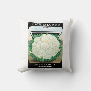 Vintage Seed Packet Label Art, Cauliflower Veggies Cushion