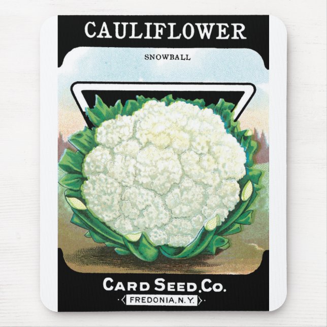Vintage Seed Packet Label Art, Cauliflower Veggies Mouse Pad (Front)
