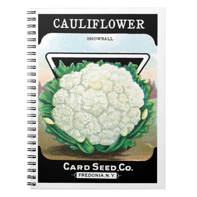 Vintage Seed Packet Label Art, Cauliflower Veggies Notebook (Front)