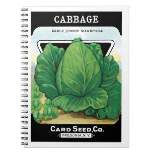 Vintage Seed Packet Label Art, Green Cabbage Notebook