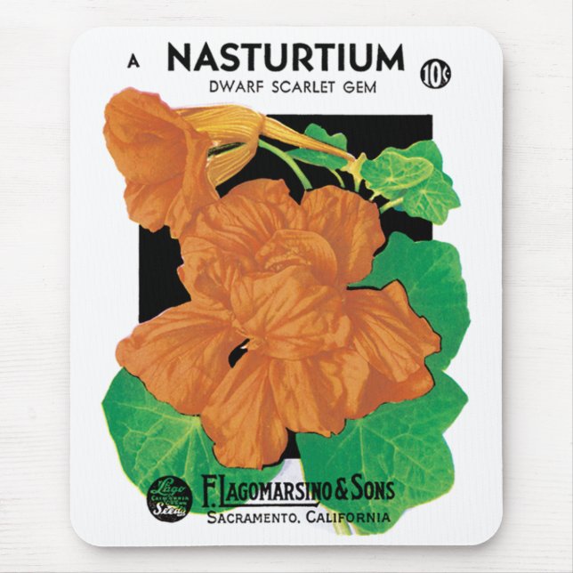 Vintage Seed Packet Label Art, Nasturtium Flowers Mouse Pad (Front)