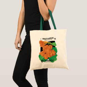 Vintage Seed Packet Label Art, Nasturtium Flowers Tote Bag