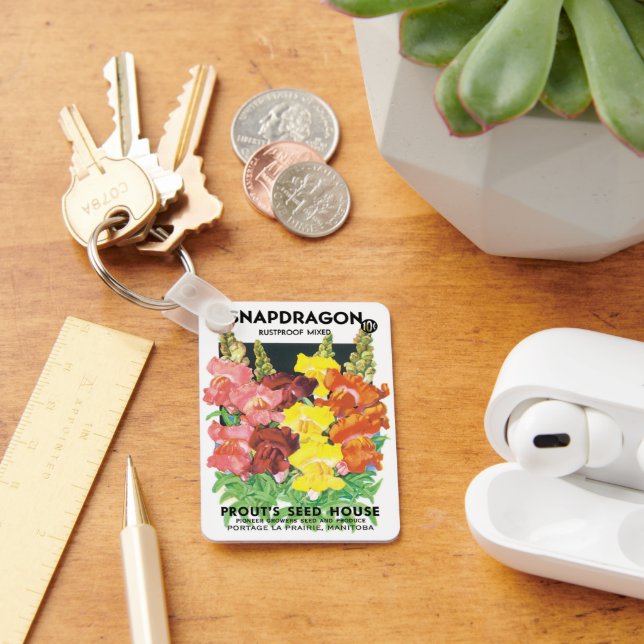 Vintage Seed Packet Label Art, Snapdragon Flowers Key Ring (Desk)