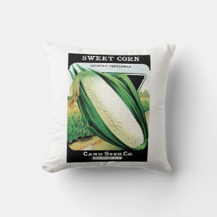 Vintage Seed Packet Label Art, Sweet White Corn Cushion