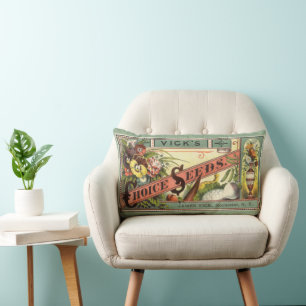 Vintage Seed Packet Label Art, Vick's Choice Seeds Lumbar Cushion