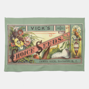 Vintage Seed Packet Label Art, Vick's Choice Seeds Tea Towel