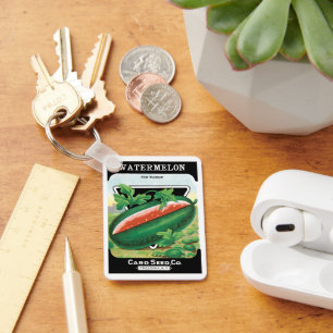Vintage Seed Packet Label Art, Watermelons Fruit Key Ring