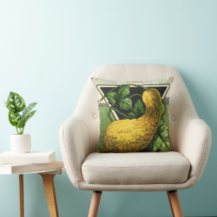 Vintage Seed Packet Label Art Yellow Summer Squash Cushion