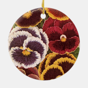 Vintage Seed Packet Labels, Garden Pansy Flowers Ceramic Ornament