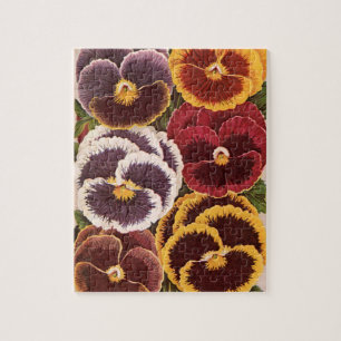 Vintage Seed Packet Labels, Garden Pansy Flowers Jigsaw Puzzle