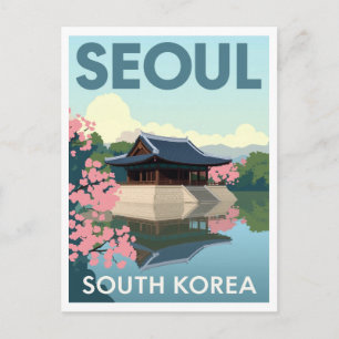 Vintage Seoul Palace and Blossoms Postcard