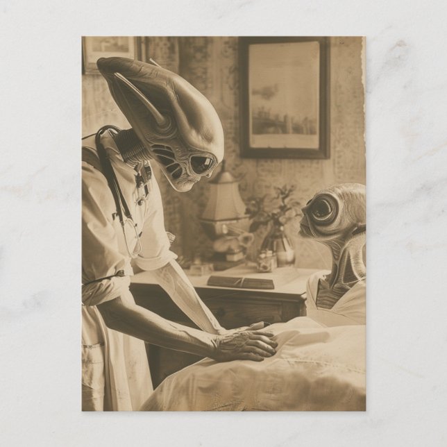 Vintage Sepia Aliens Postcard (Front)