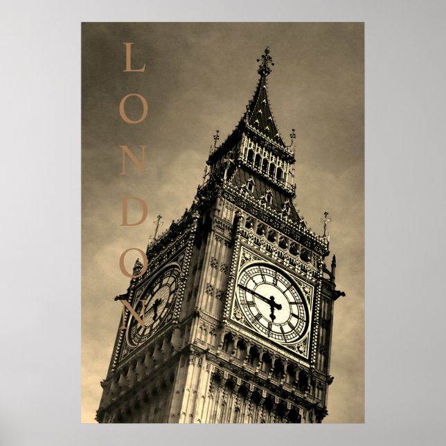 Vintage Sepia Big Ben Art Photography Poster (Front)