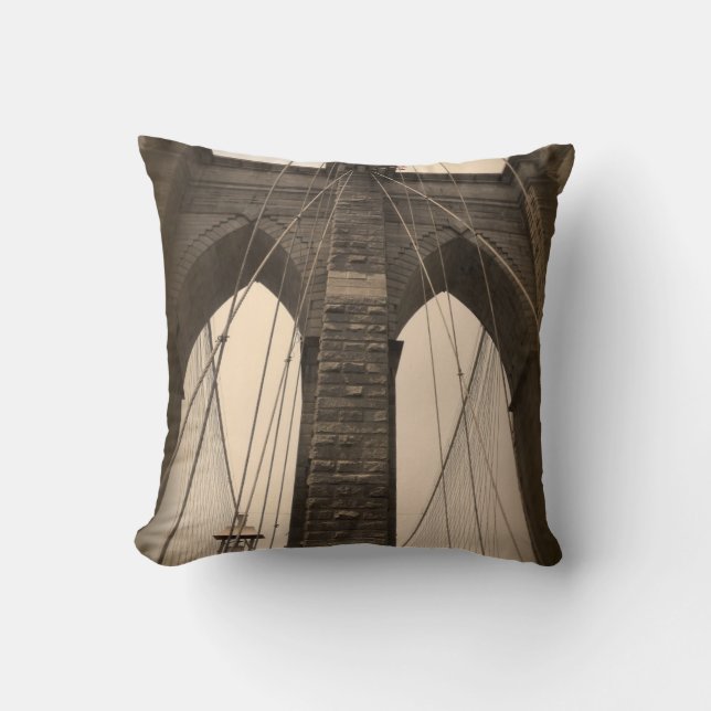 Vintage Sepia Brooklyn Bridge Cushion (Front)