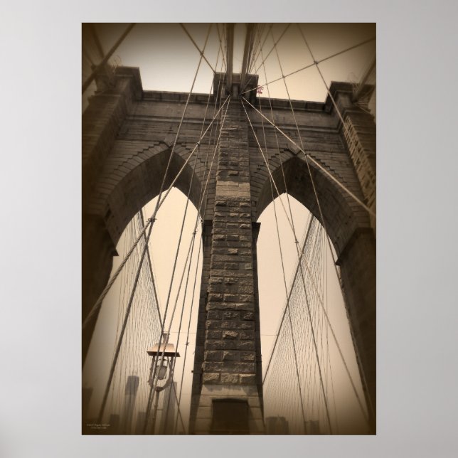 Vintage Sepia Brooklyn Bridge Poster (Front)
