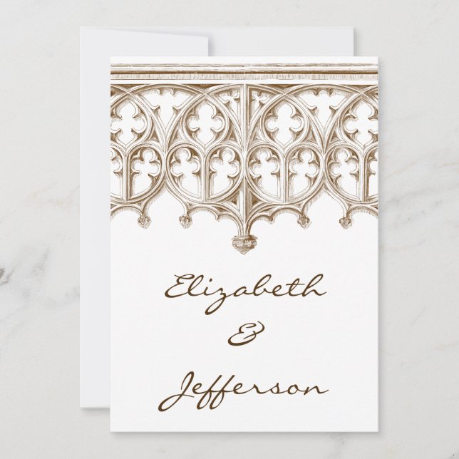 Vintage Sepia Cathedral Wedding Invitations (Front)