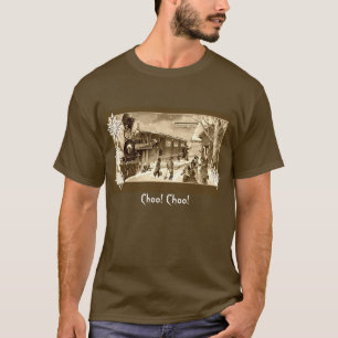 Vintage Sepia Christmas Train Statin T-Shirt