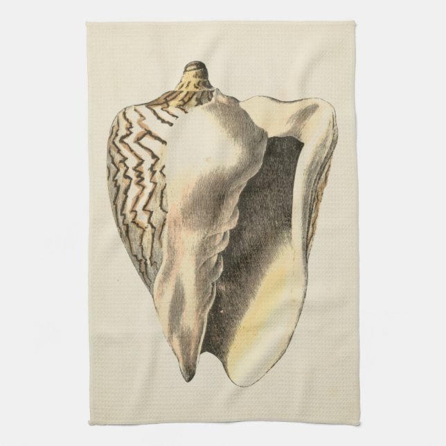 Vintage Sepia Conch Shell Tea Towel (Vertical)