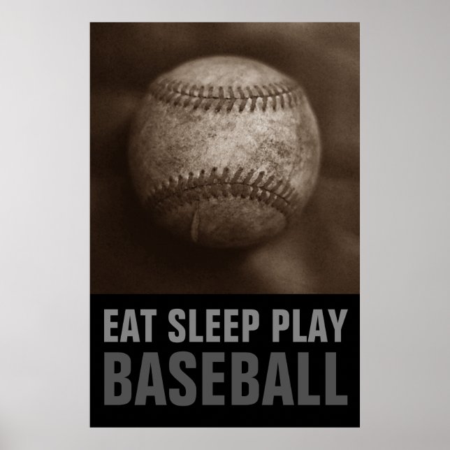 Vintage Sepia Eat Sleep Play Baseball Poster (Front)