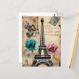 Vintage Sepia Eiffel Tower Postcard