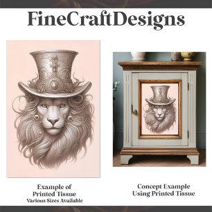 Vintage Sepia Elegant Steampunk Lion E3S Decoupage Tissue Paper