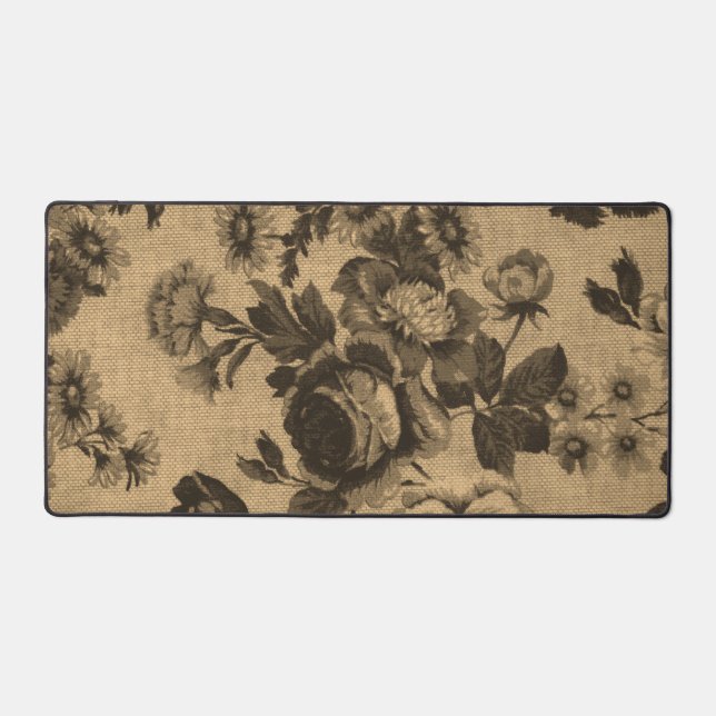 Vintage Sepia Floral, Antique Desk Mat (Front)