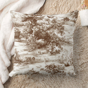 Vintage Sepia Harvest Countryside Toile Pattern Cushion