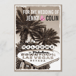 Vintage Sepia Las Vegas Modern Wedding Invites
