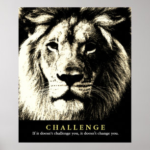 Vintage Sepia Lion Motivational Challenge Poster