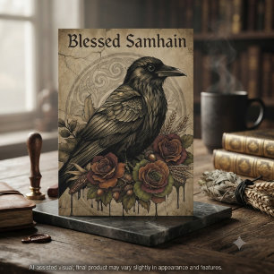 Vintage Sepia Moody Raven Samhain Card