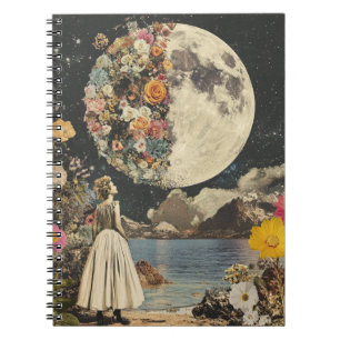 Vintage Sepia Moon Floral Garden Surrealism Notebook