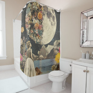 Vintage Sepia Moon Floral Garden Surrealism Shower Curtain