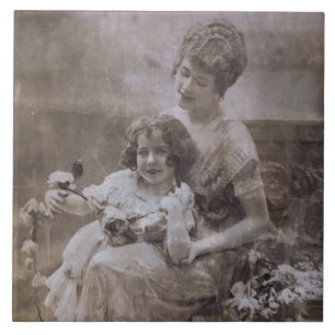 Vintage Sepia Mother & Child Portrait  Ceramic Tile