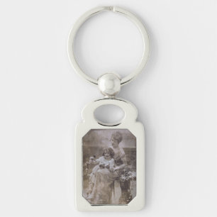Vintage Sepia Mother & Child Portrait Key Ring