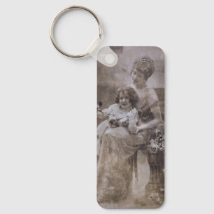 Vintage Sepia Mother & Child Portrait Key Ring