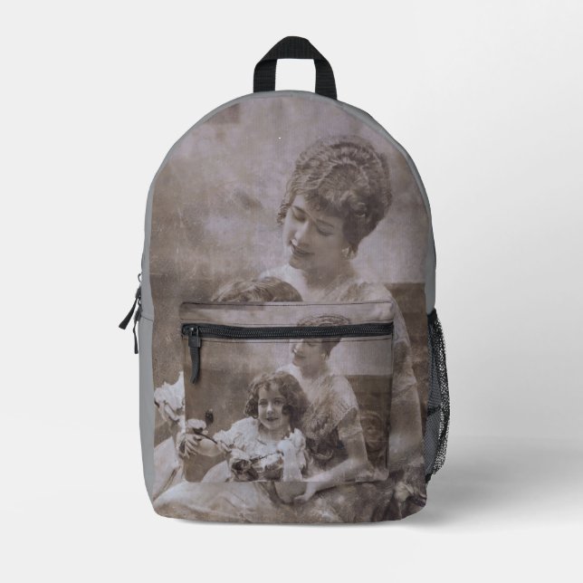 Vintage Sepia Mother & Child Portrait  Printed Backpack (Front)