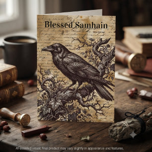 Vintage Sepia Mystical Raven Manuscript Samhain Card