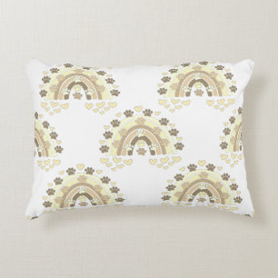 Vintage Sepia Rainbow Dog Paw And Hearts Decorative Cushion