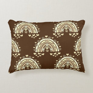 Vintage Sepia Rainbow Dog Paw And Hearts Decorative Cushion