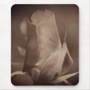 Vintage Sepia Rosebud Flower Mouse Pad