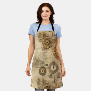Vintage Sepia Steampunk Clocks and Mechanical Gear Apron