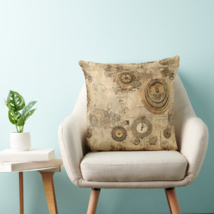 Vintage Sepia Steampunk Clocks and Mechanical Gear Cushion