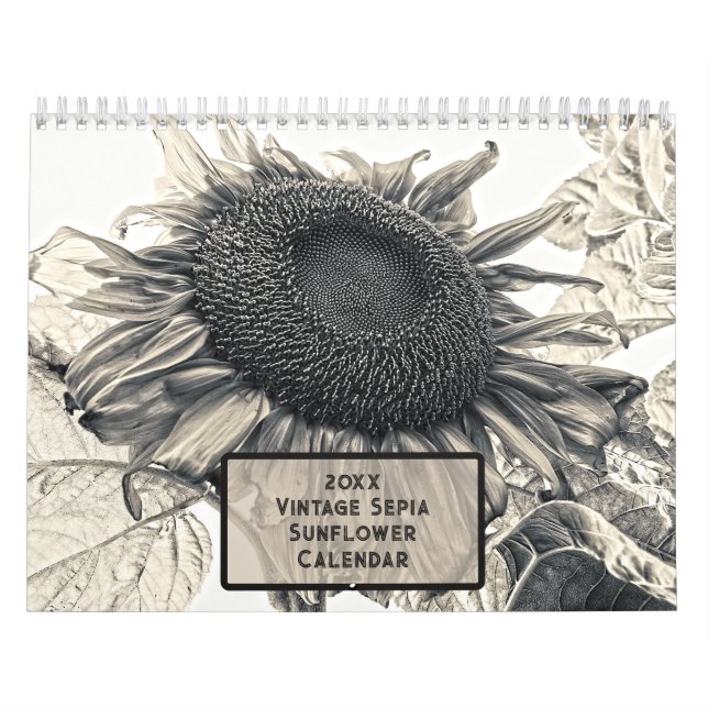 Vintage Sepia Sunflower 2025 Rustic Country Calendar (Cover)