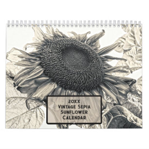 Vintage Sepia Sunflower 2025 Rustic Country Calendar