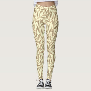 Vintage Sepia Tan Willow Leaves Botanical Leggings